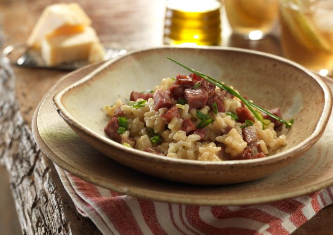 Risoto de Linguiça Paio com Crispy de Linguiça