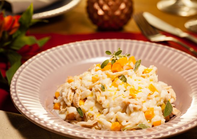 Risoto de Abóbora Japonesa com Peru