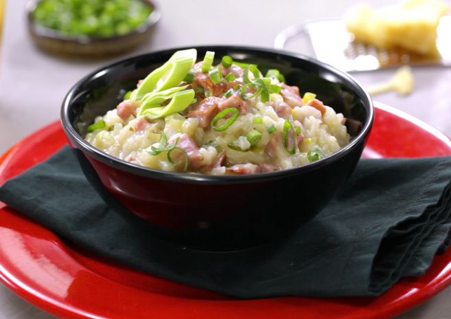 Risoto de Linguiça e alho poró